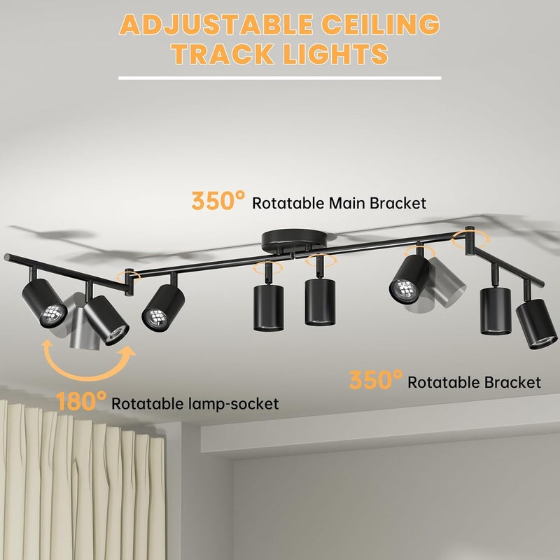 Lavendex LED 8 Light Track Lighting Kit, Dimmable Ceiling Spot Lighting Includes 8 x GU10 Bulb, Modern Track Light Fixture with Rotatable Heads for Kitchen, Living Room, Bedroom - Image 4